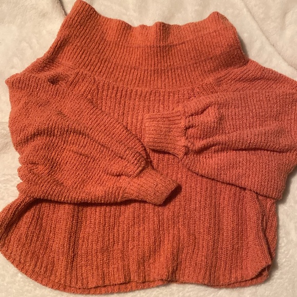 Free People Off the Shoulder Balloon Sleeve Sweater in Coral - Picture 2 of 3